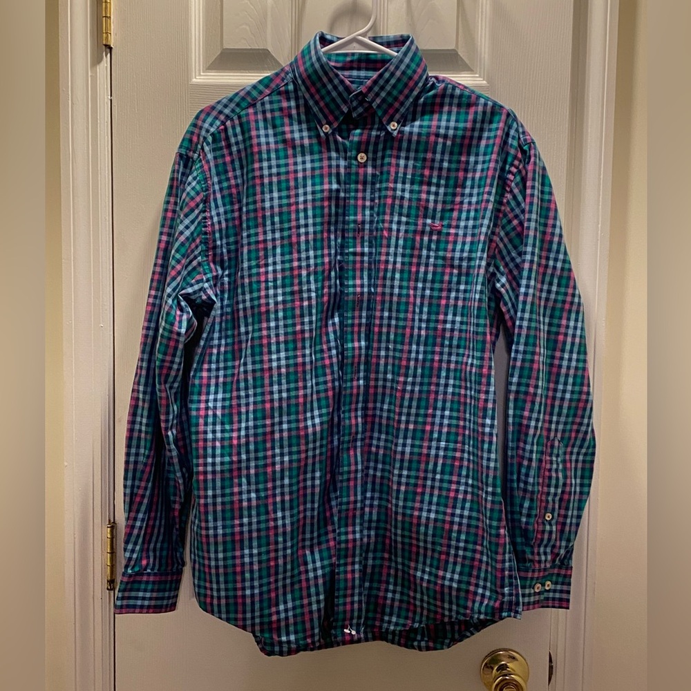 Southern Marsh Men's Plaid Button-Down Shirt - Green and Blue